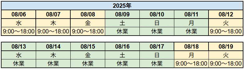 2025夏季休業