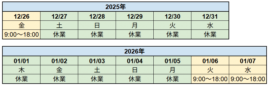 年末年始休業のお知らせ 1 年末年始休業バナー 2025